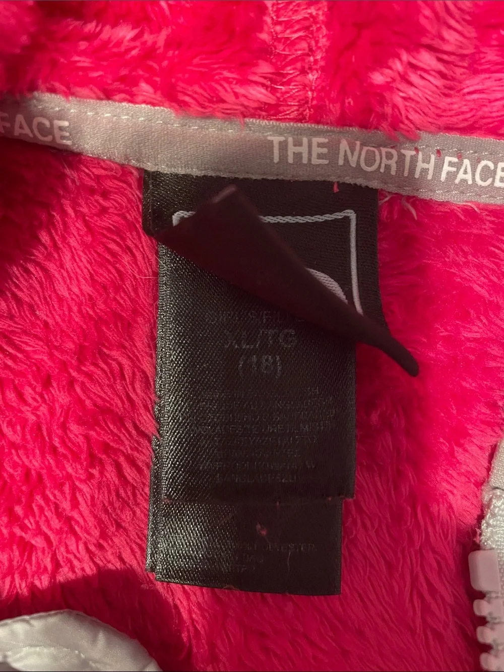 The North Face Bright Pink Hooded Fleece Jacket with Silver Yoke